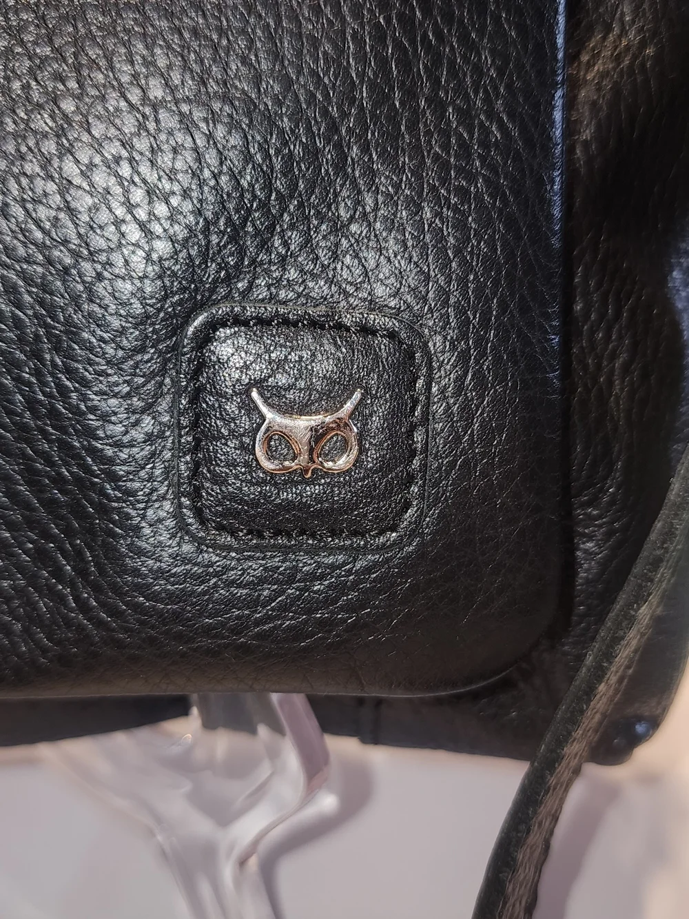 Wise Owl Black Leather Crossbody Shoulder Bag